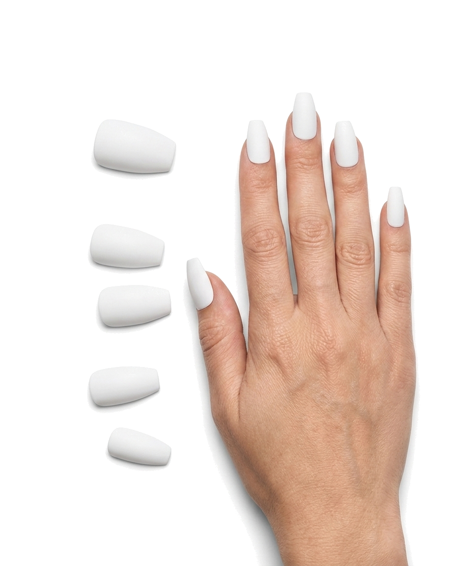 imPRESS Frosting coffin press-on nails worn on hand with loose nails