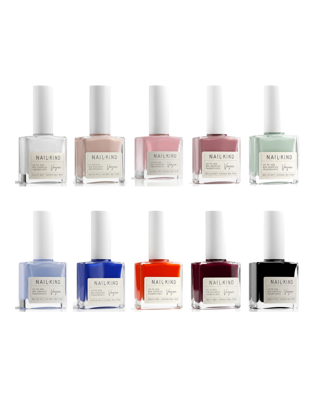 The Perfect Nail Kind Ritual - עשרה לקים NailKind במגוון גוונים על רקע לבן