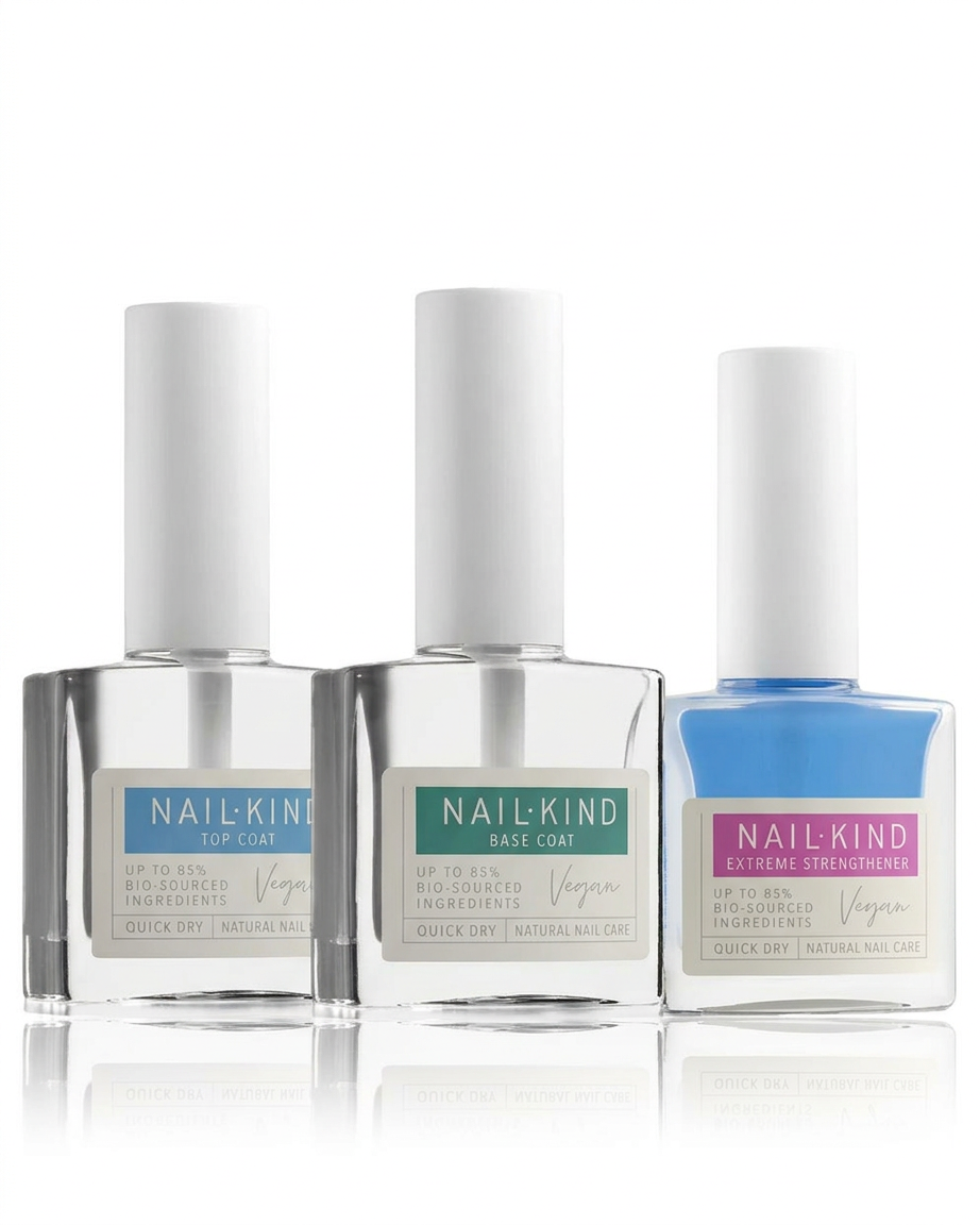 NailKind All You Need Bundle: Base, Top, and Nail Strengthener Set