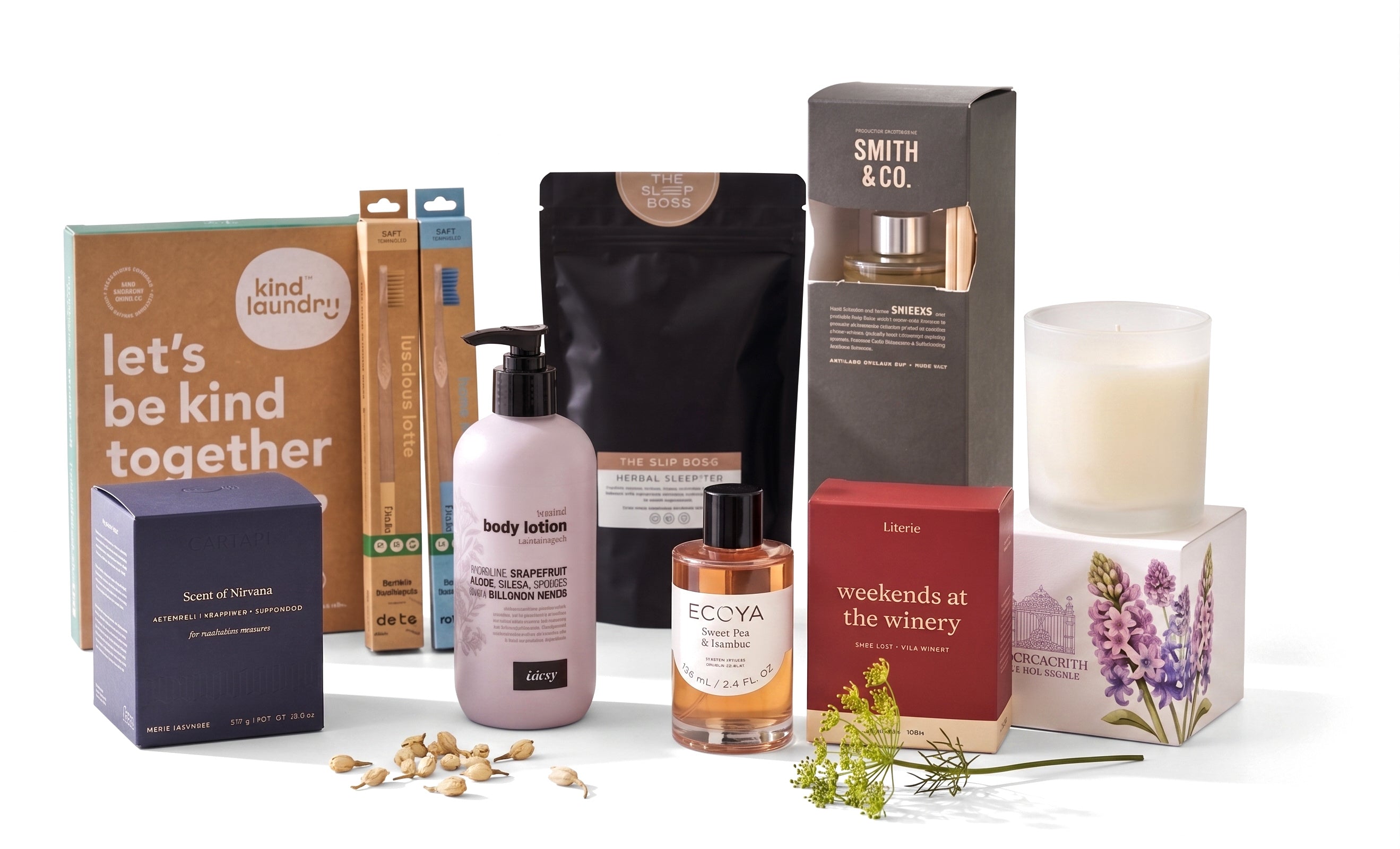 The Holiday Premium Ritual — product line-up with diffuser, candle and body lotion on pure white