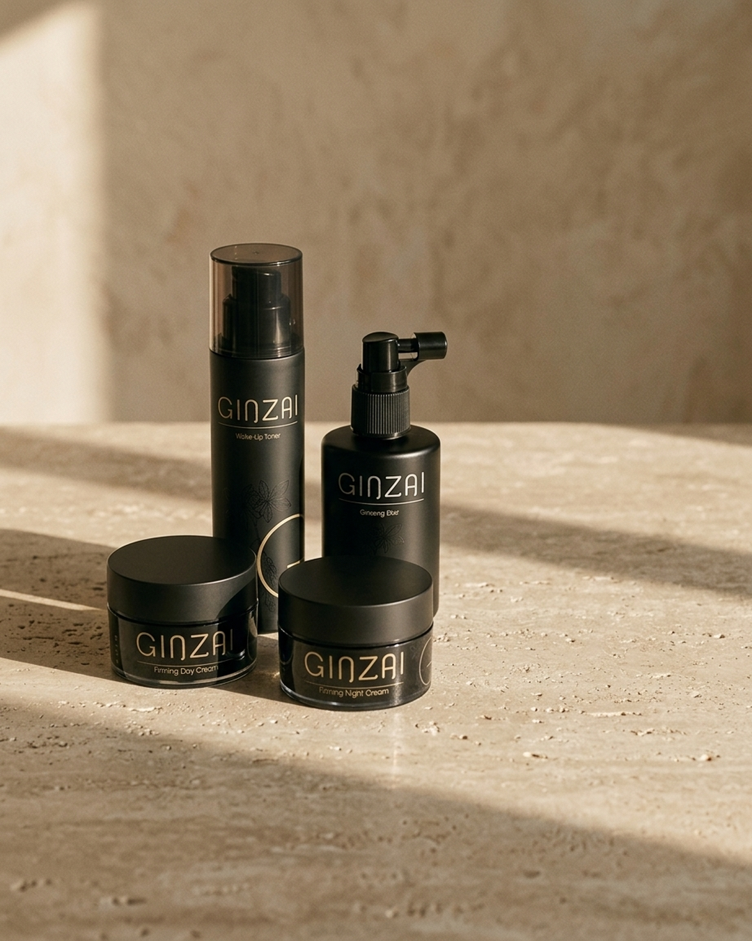 GINZAI GOLD line on travertine — category brand photo