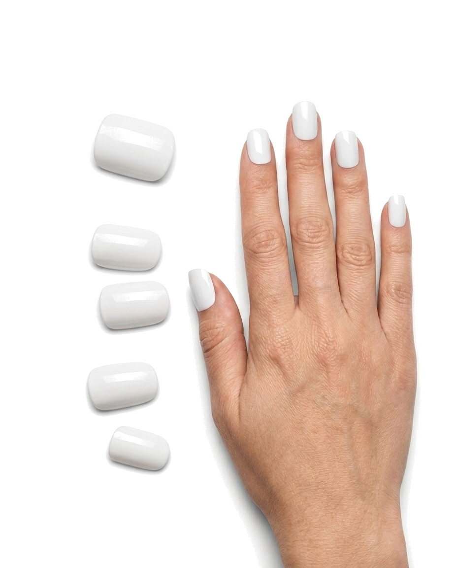 imPRESS Frosting square press-on nails worn on hand with loose nails