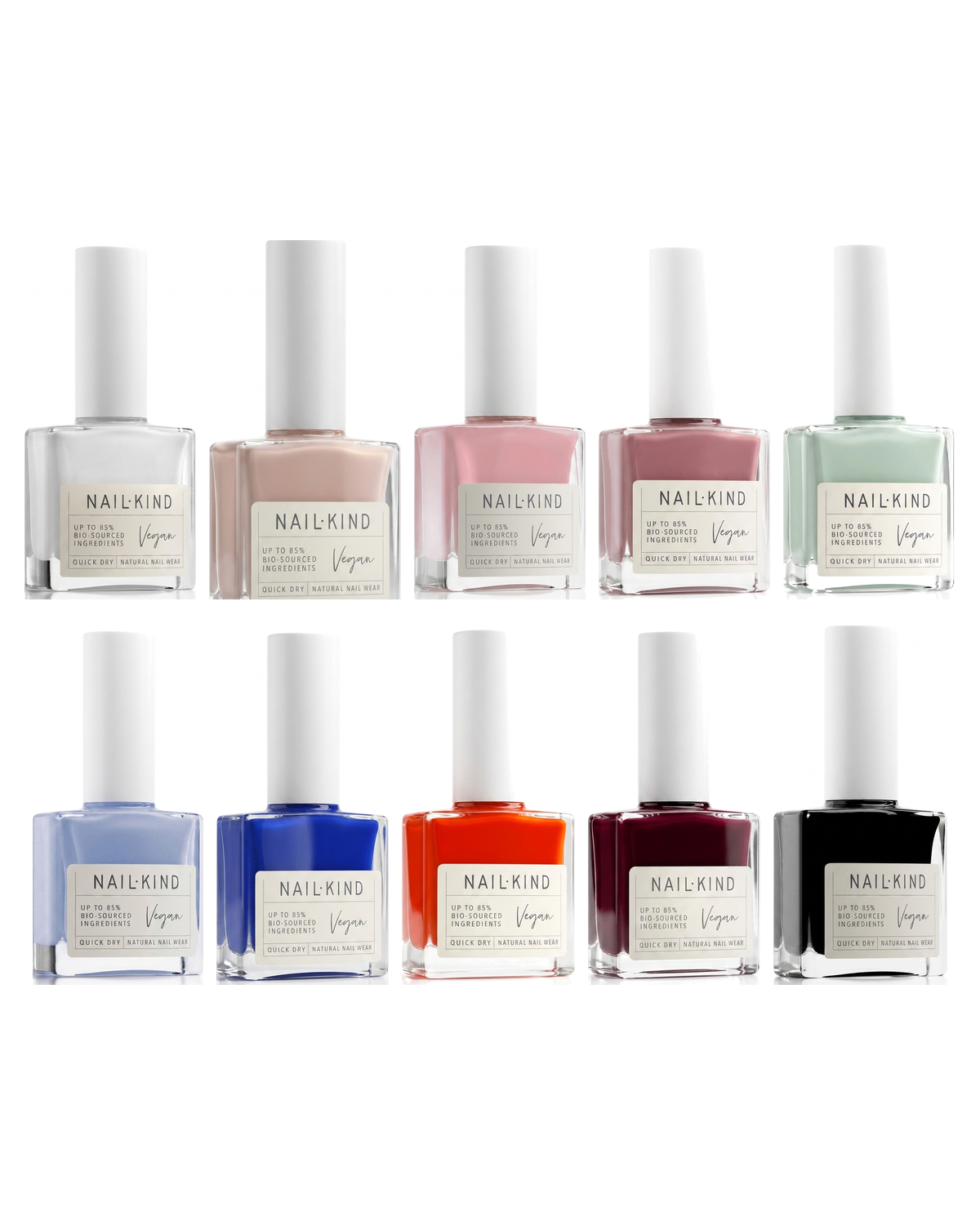 The Perfect Nail Kind Ritual - עשרה לקים NailKind במגוון גוונים על רקע לבן