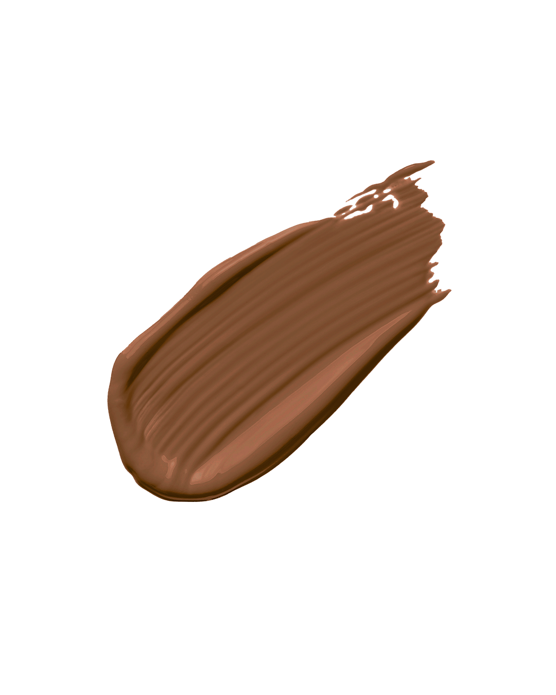 סוואץ' של איפור קונטור נוזלי בגוון שוקולד עשיר, מציג את הנוסחה הניתנת לערבול והמפיגמנטציה על רקע שקוף